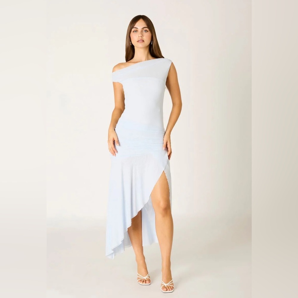 Elegant One-Shoulder Light Blue Dress